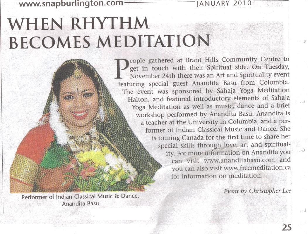 Read more about the article SNAP Burlington about Sahaja Yoga Meditation Program – Anandita in January 2010 Article