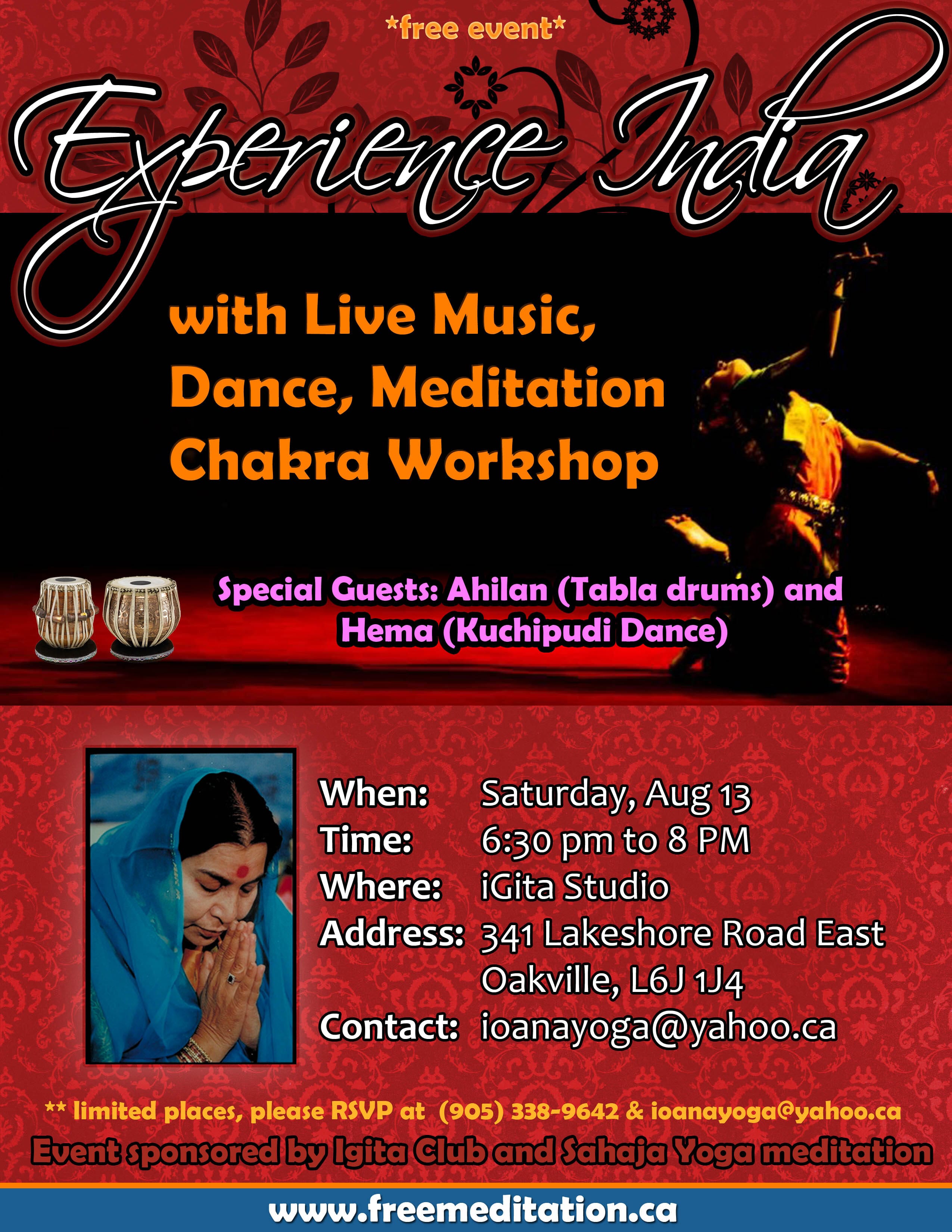 Read more about the article (Free Event!) “Experience India” comes to Downtown Oakville @ iGita Yoga Studio on THIS Saturday, AUGUST 13!