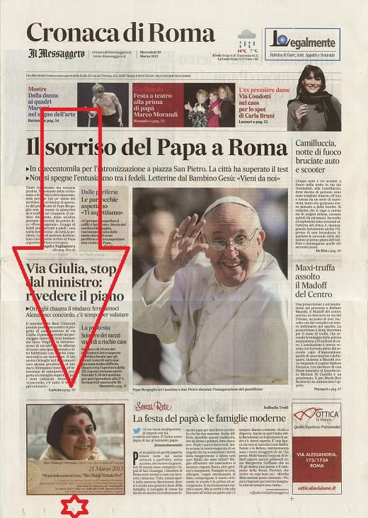 Cronaca di Roma-March 20 _ Shri Mataji on 1st page - also the Pope