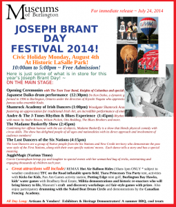 Read more about the article Join us on Civic Day at Joseph Brant Day Festival in Burlington (!) – WHO IS JOSEPH BRANT ?!