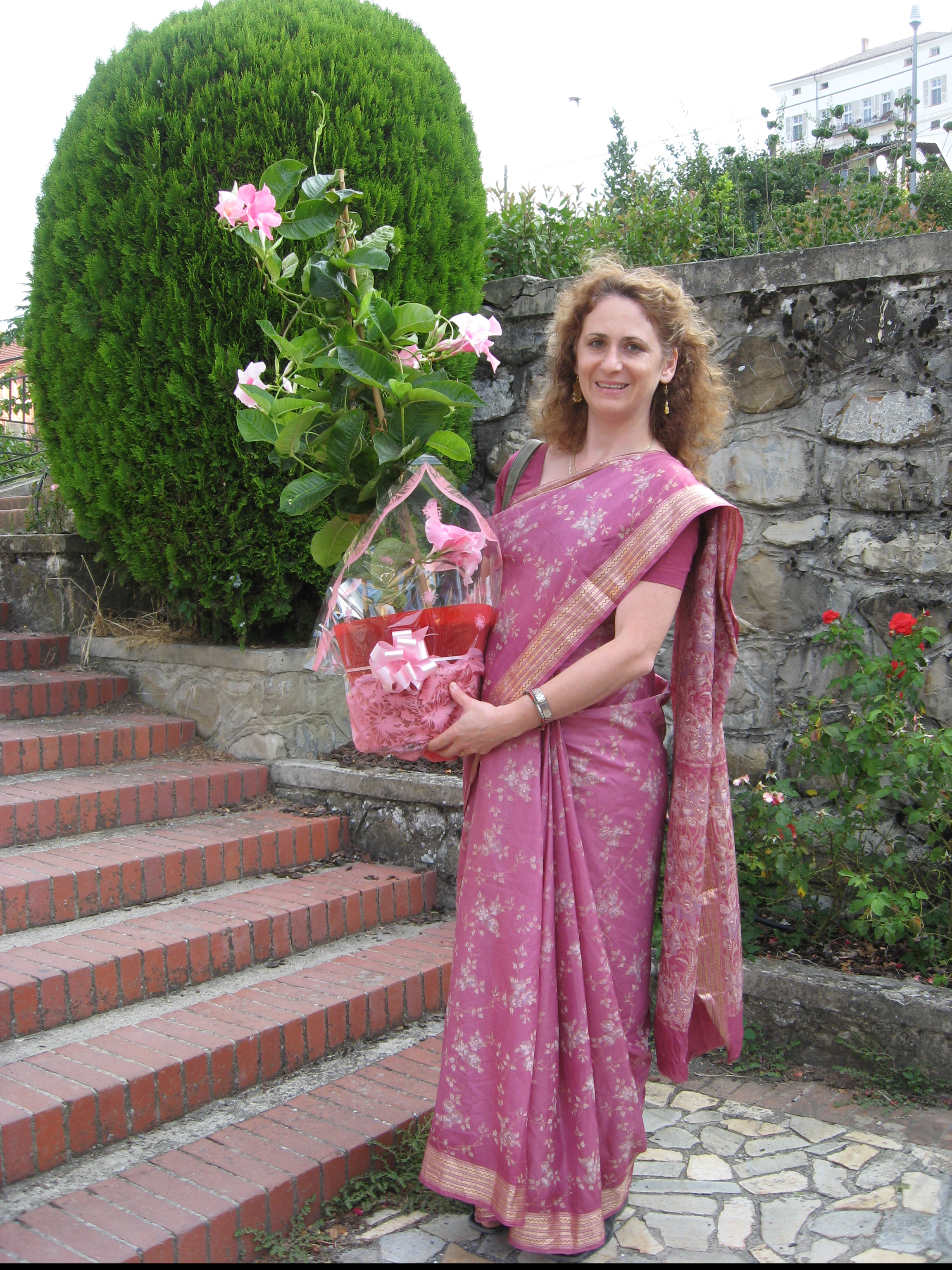 Ioana - at Cabella- Visiting the Castle with flowers from Halton to Shri Mataji in summer 2009