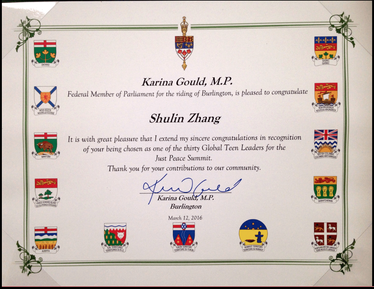 Recognition Canadian Parliament